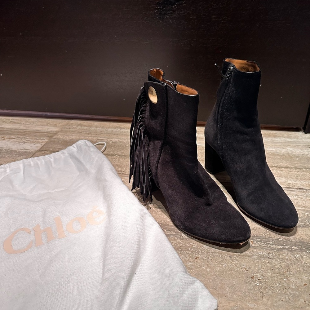Chloe Black Fringe Ankle Booties - Picture 2 of 5